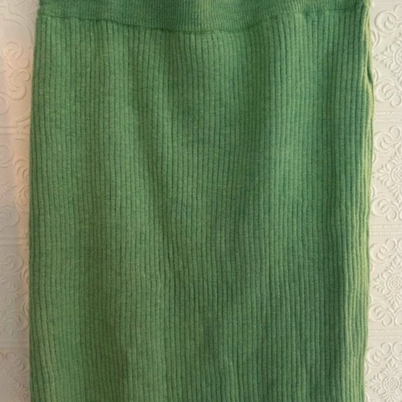 Green Ribbed Pencil Skirt Knee-Length Casual - Picture 1 of 1